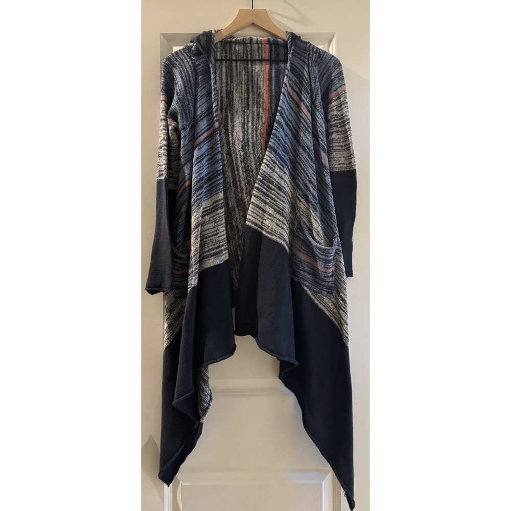 Elan Hooded Waterfall Cardigan Womens Medium Boho Drape Open Front Cotton